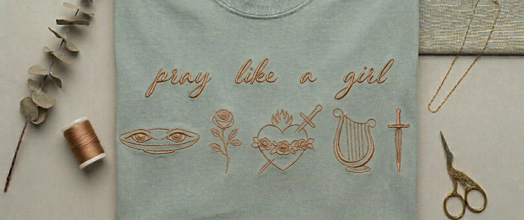 "Pray Like a Girl" Minimalist Embroidered Christian Tee