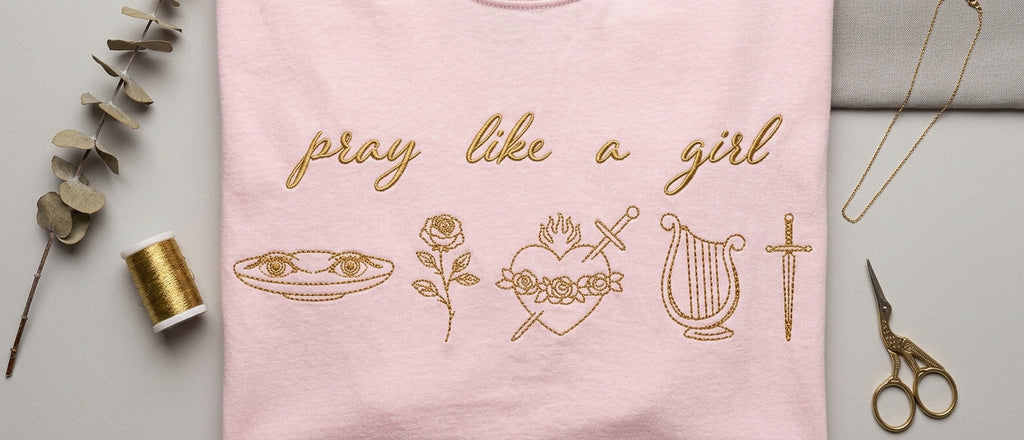 "Pray Like a Girl" Minimalist Embroidered Christian Tee