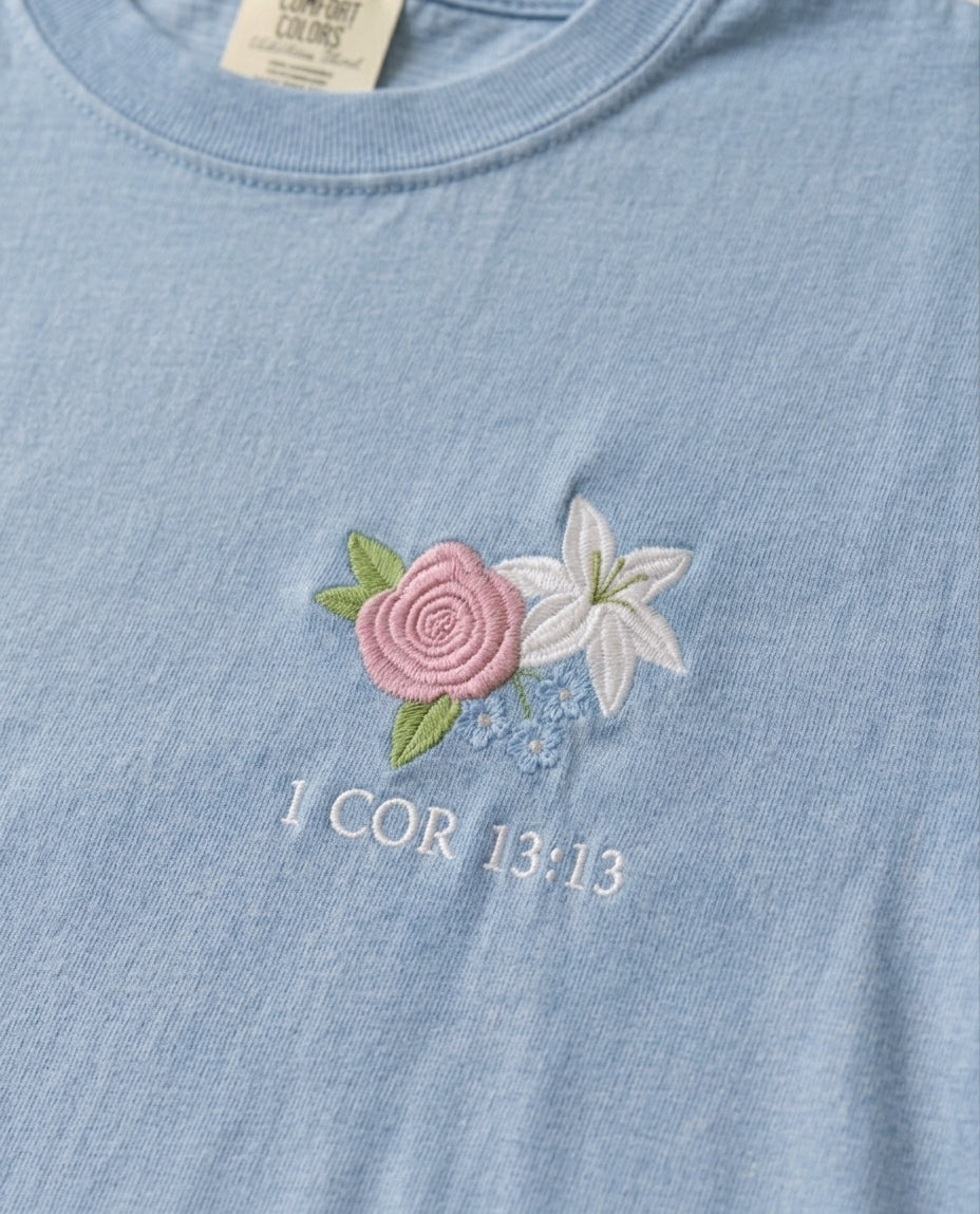 Faith Hope Love Botanical Embroidered Tee