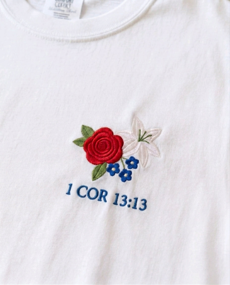 Faith Hope Love Botanical Embroidered Tee