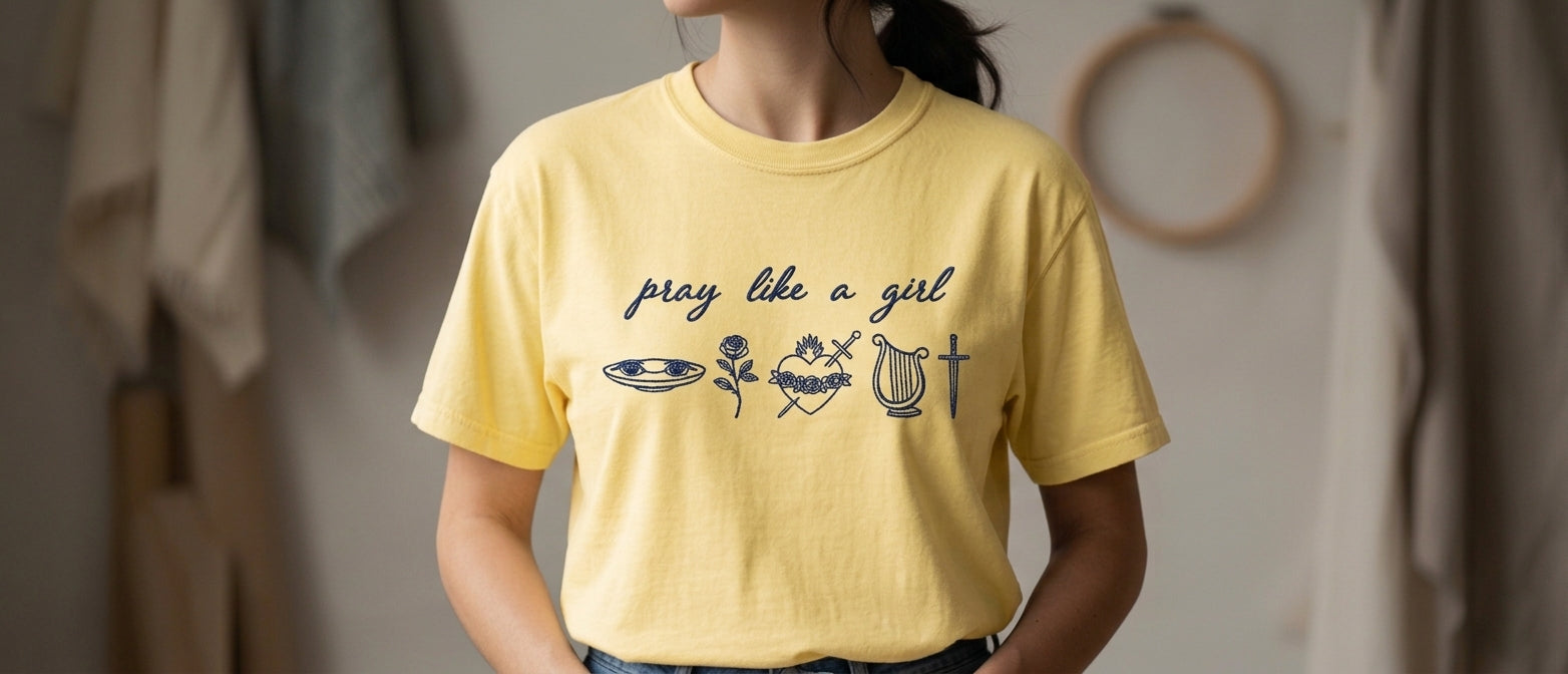 "Pray Like a Girl" Minimalist Embroidered Christian Tee