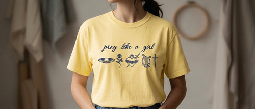 "Pray Like a Girl" Minimalist Embroidered Christian Tee