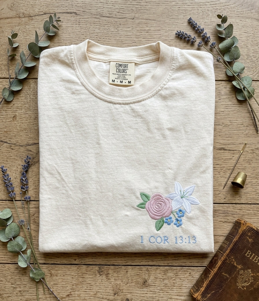Faith Hope Love Botanical Embroidered Tee