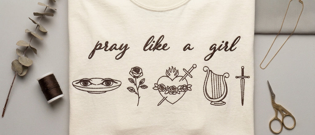 "Pray Like a Girl" Minimalist Embroidered Christian Tee