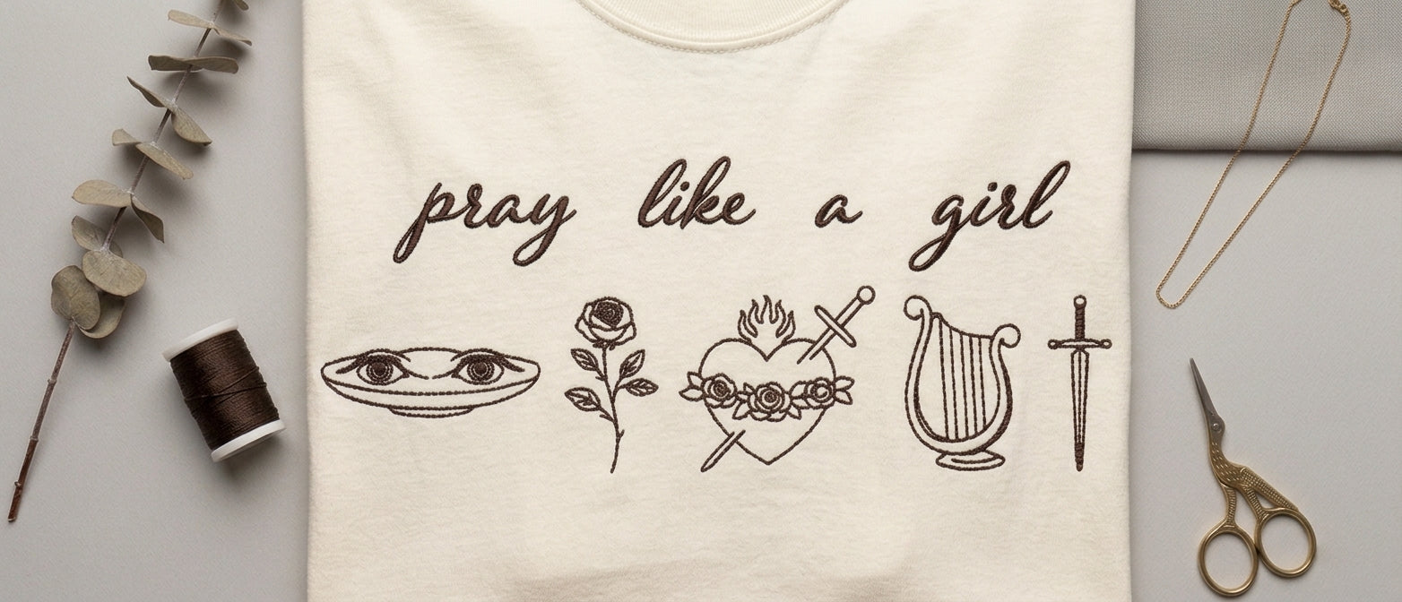 "Pray Like a Girl" Minimalist Embroidered Christian Tee