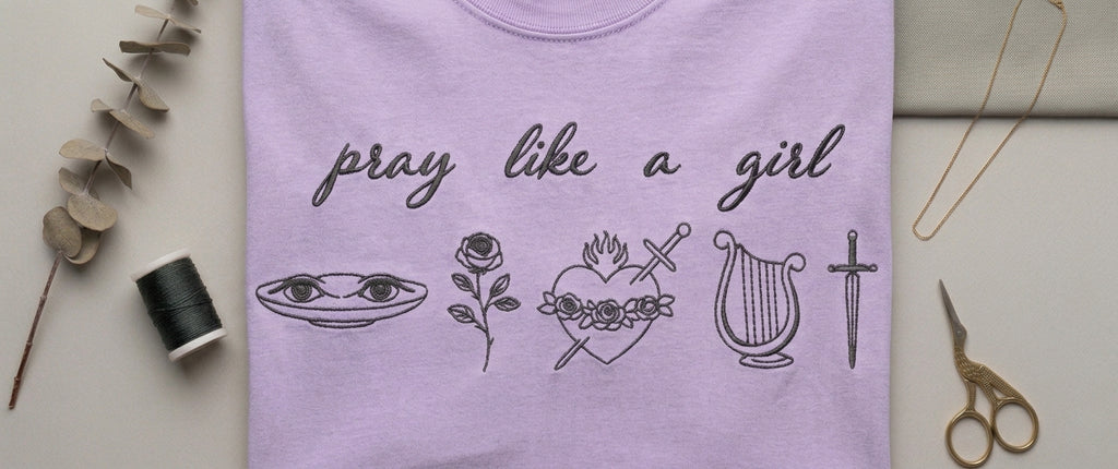 "Pray Like a Girl" Minimalist Embroidered Christian Tee