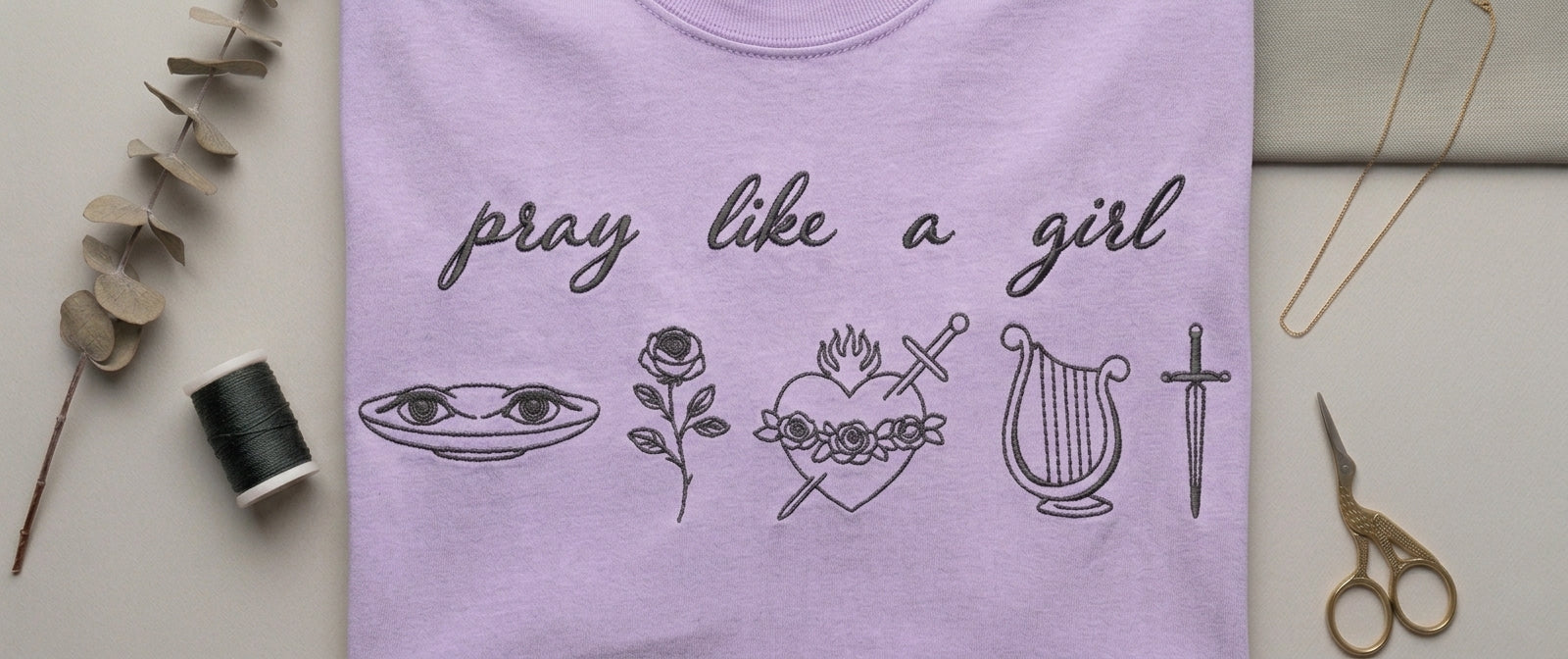 "Pray Like a Girl" Minimalist Embroidered Christian Tee
