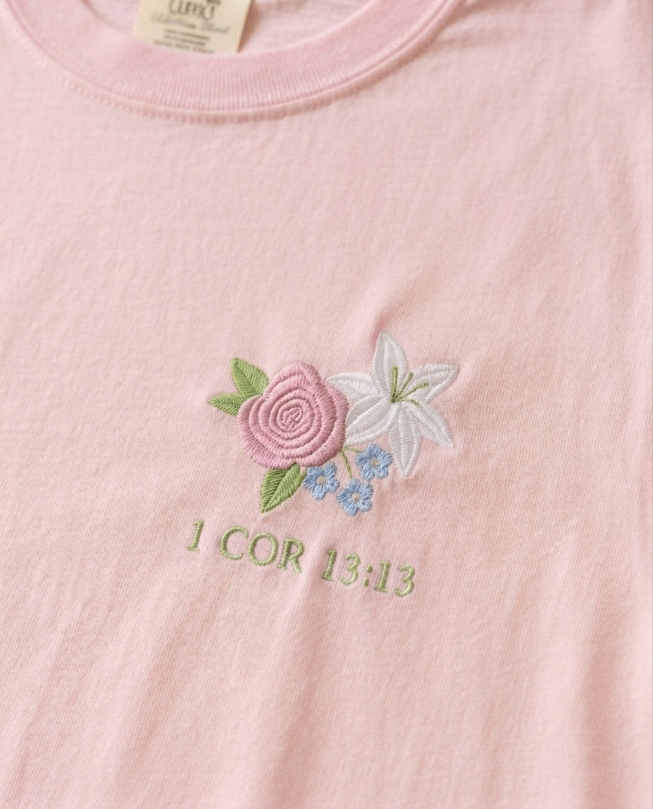 Faith Hope Love Botanical Embroidered Tee
