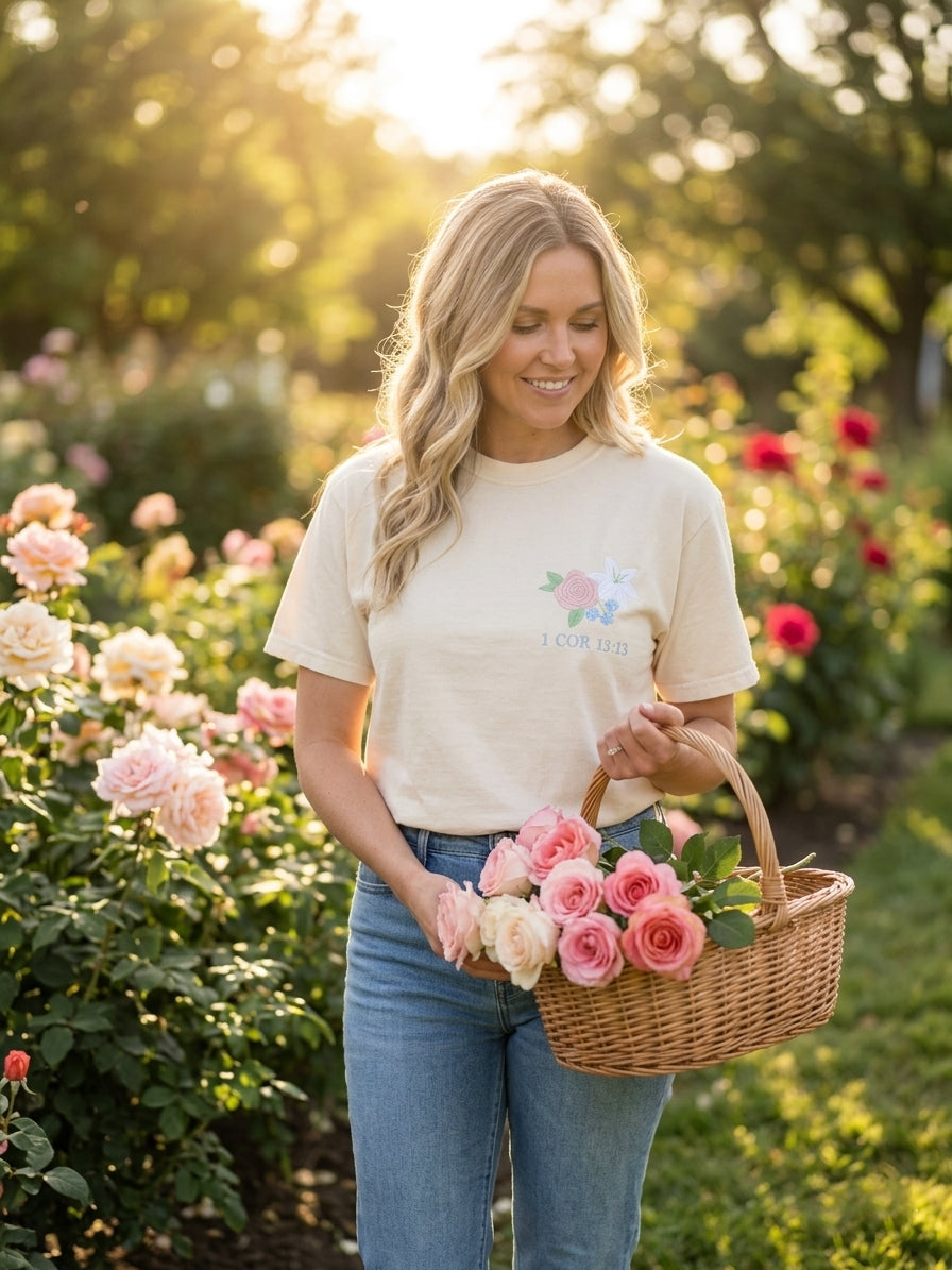 Faith Hope Love Botanical Embroidered Tee
