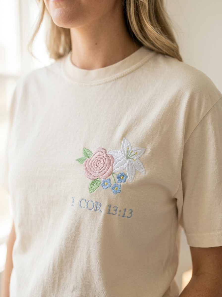 Faith Hope Love Botanical Embroidered Tee