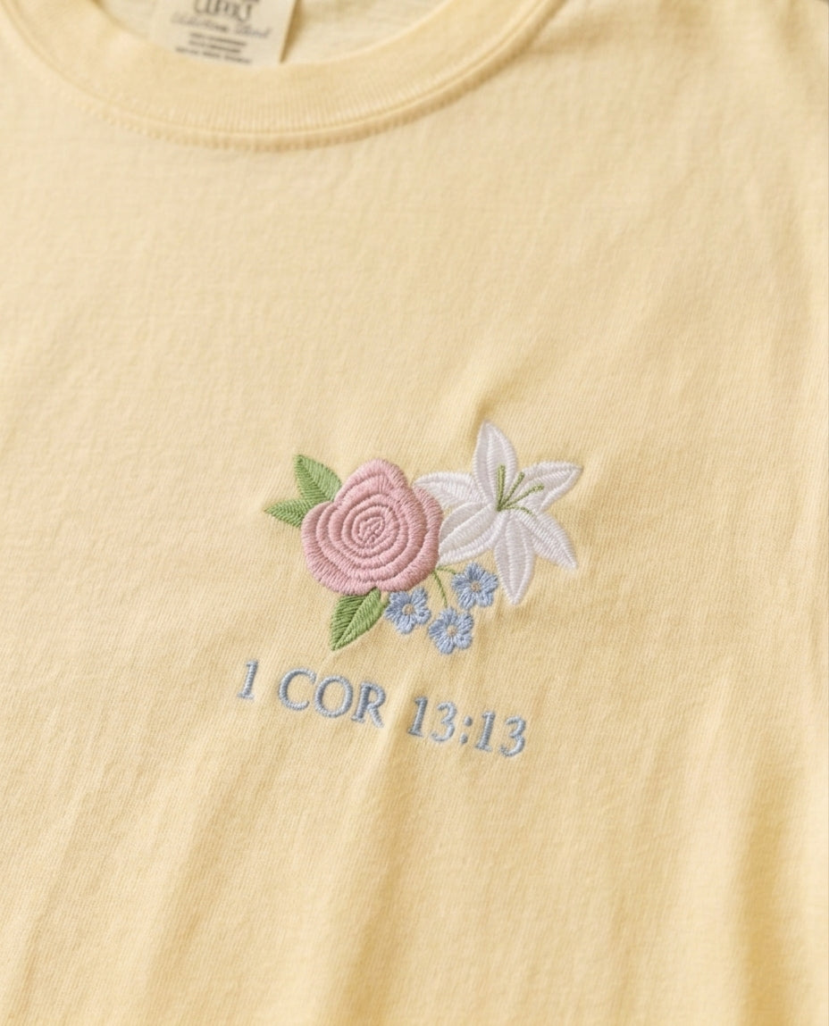 Faith Hope Love Botanical Embroidered Tee
