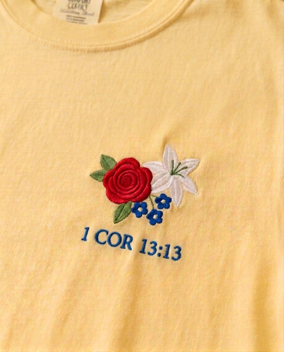 Faith Hope Love Botanical Embroidered Tee